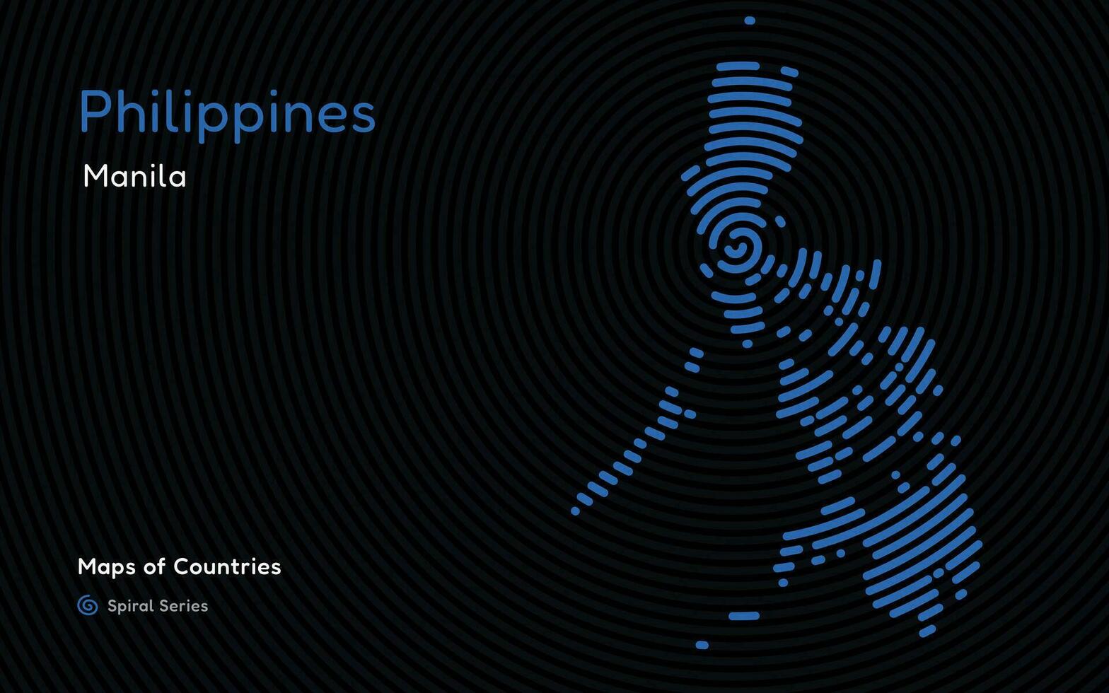 creativo carta geografica di filippine. politico carta geografica. manila. capitale. mondo paesi vettore mappe serie. spirale impronta digitale serie nero