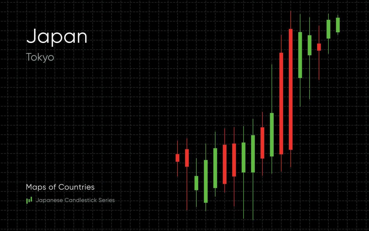 il Giappone carta geografica è mostrato nel un' grafico con barre e Linee. giapponese candeliere grafico serie vettore