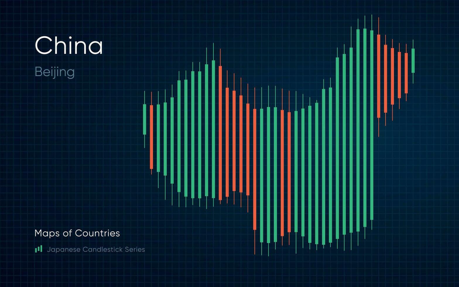 il Cina carta geografica è mostrato nel un' grafico con barre e Linee. giapponese candeliere grafico serie vettore