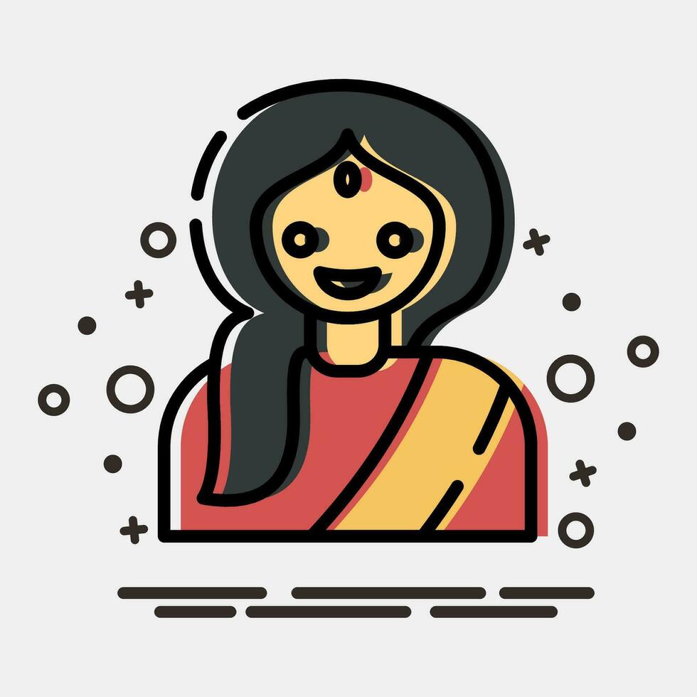 icona indiano ragazza. Diwali celebrazione elementi. icone nel mbe stile. bene per stampe, manifesti, logo, decorazione, infografica, eccetera. vettore