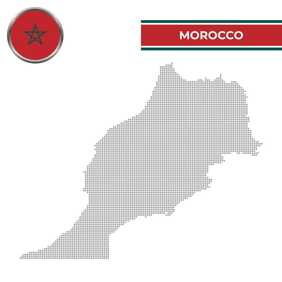 tratteggiata carta geografica di Marocco con circolare bandiera vettore