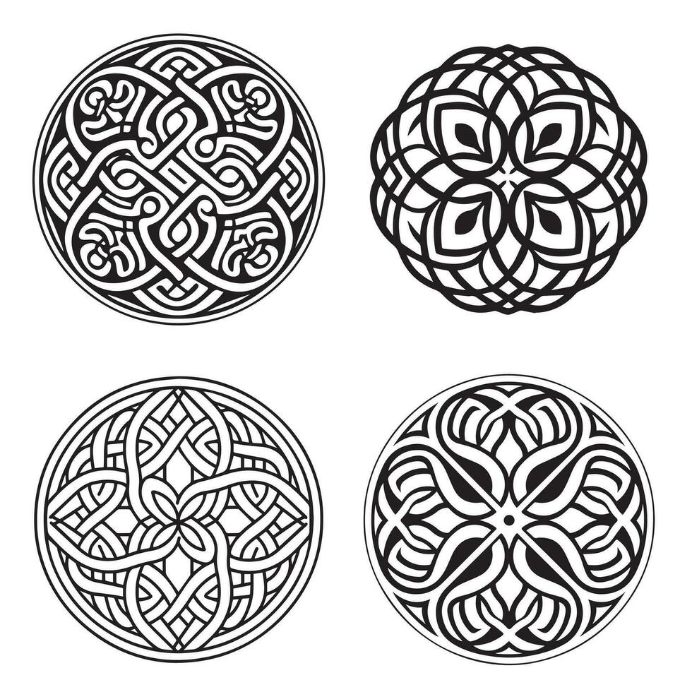 celtico ornamento circolare il giro mandala impostare. tatuaggio vichingo stile collezione. adulto colorazione pagina vettore