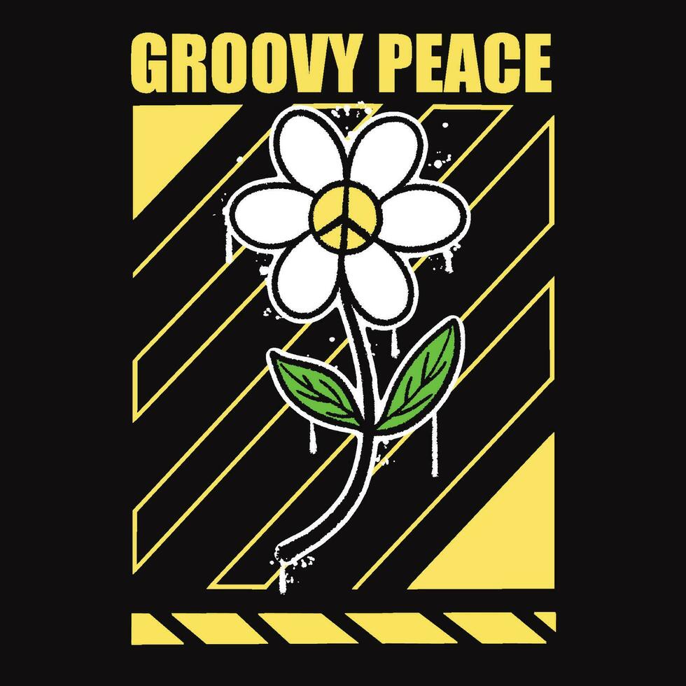 graffiti sole fiore strada indossare illustrazione con slogan Groovy pace vettore