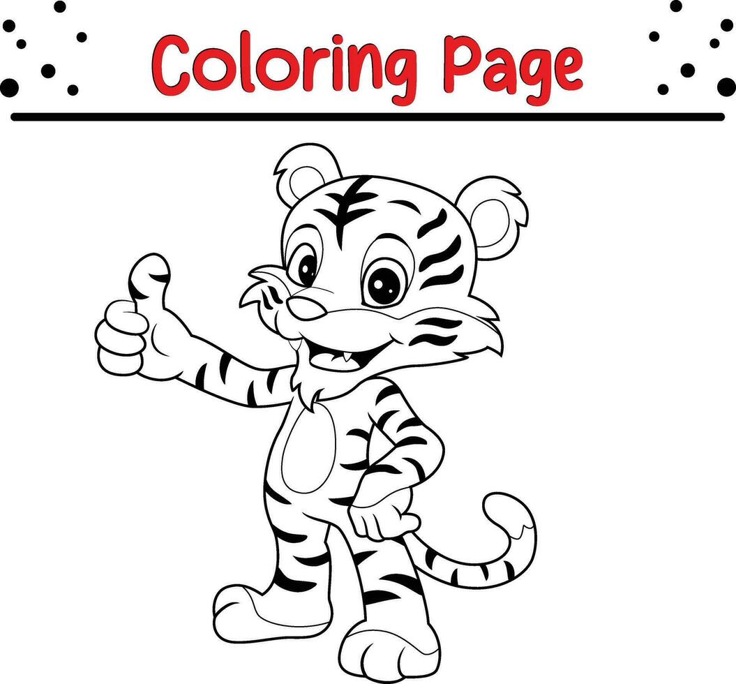 carino tigre cartone animato colorazione pagina. animale illustrazione vettore. per bambini colorazione libro. vettore