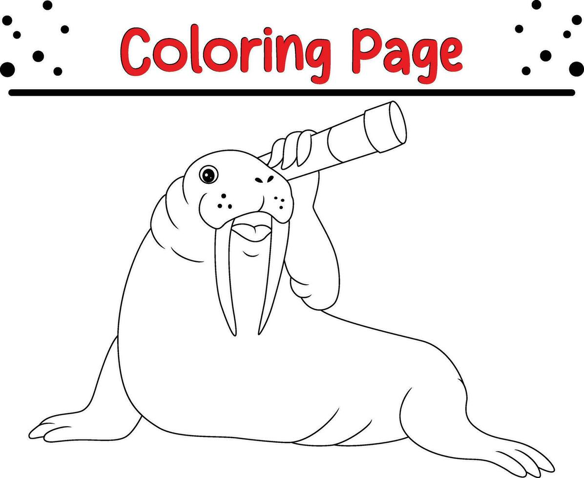carino tricheco cartone animato colorazione pagina. animale illustrazione vettore. per bambini colorazione libro. vettore