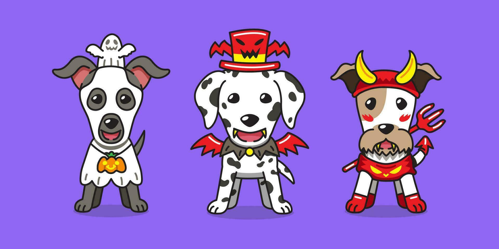 vettore cartone animato carino cani con Halloween costumi