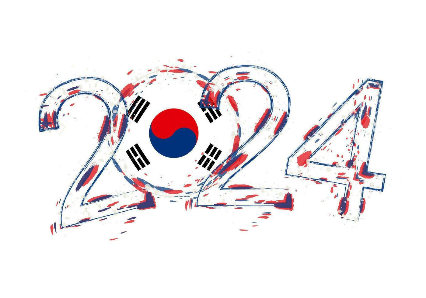 2024 anno nel grunge stile con bandiera di Sud Corea. vettore