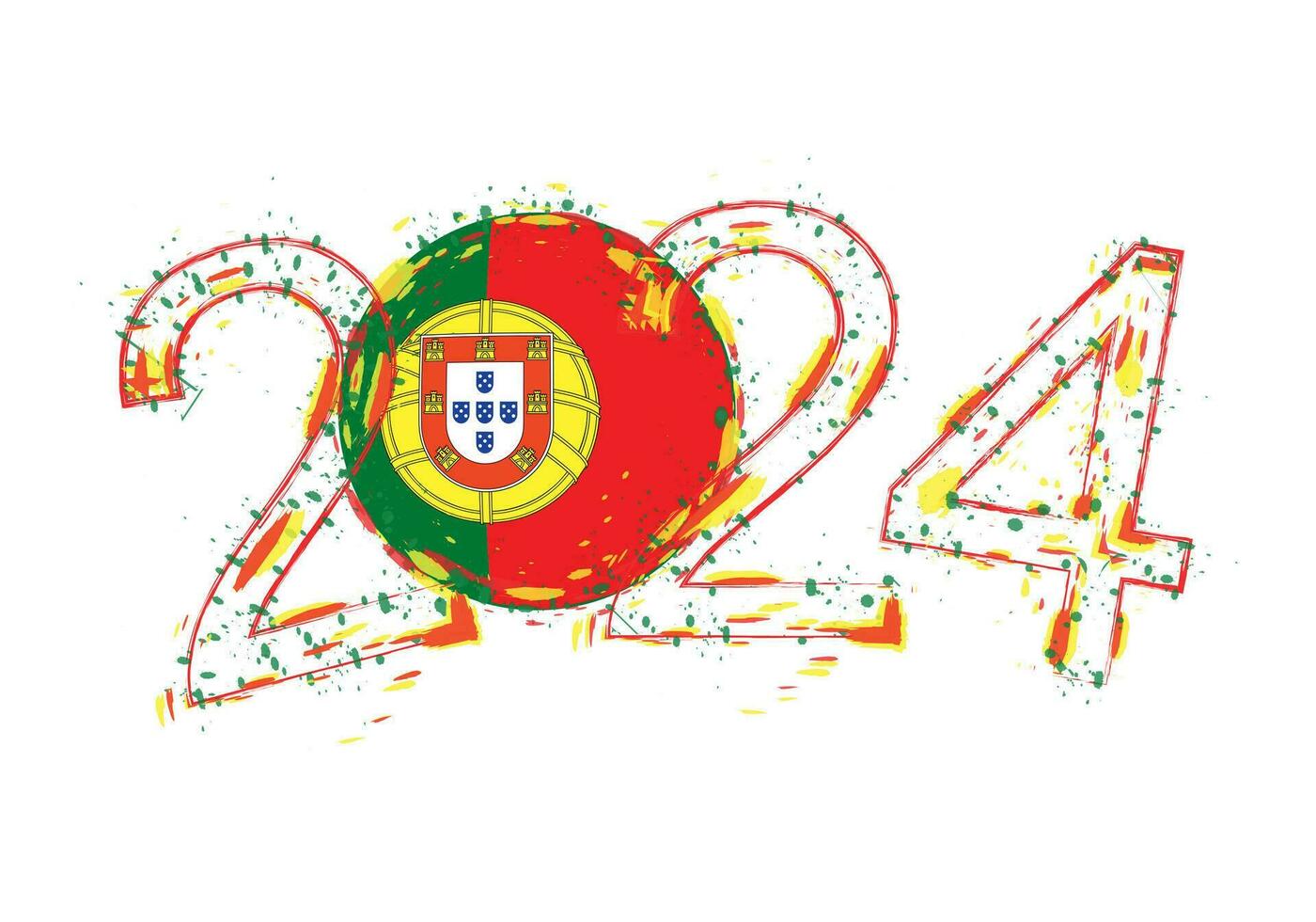 2024 anno nel grunge stile con bandiera di Portogallo. vettore
