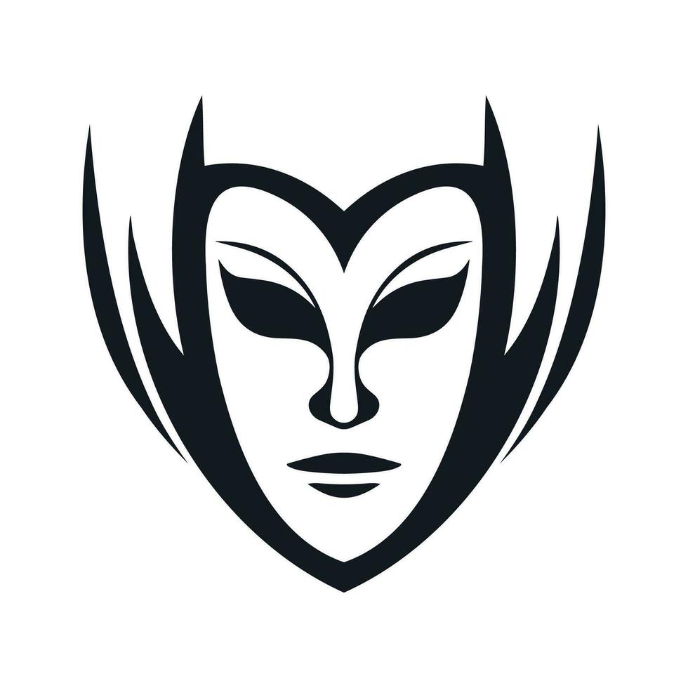 maschera per viso personaggio logo. silhouette maschera su bianca vettore