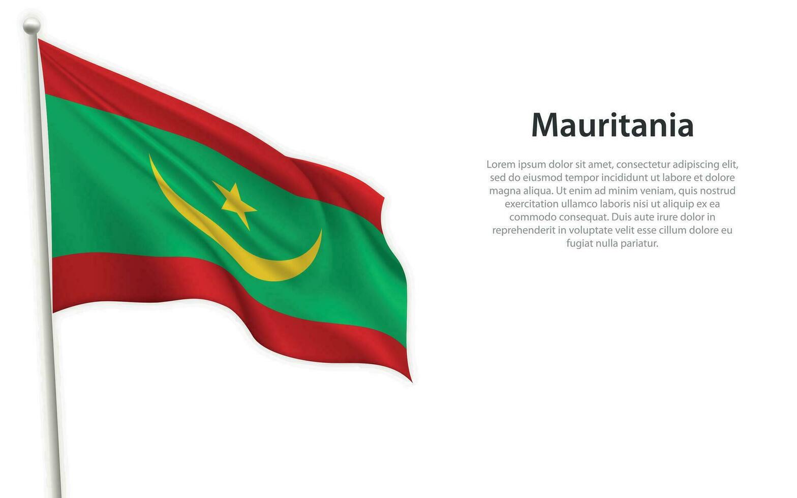 agitando bandiera di mauritania su bianca sfondo. modello per indipendenza giorno vettore