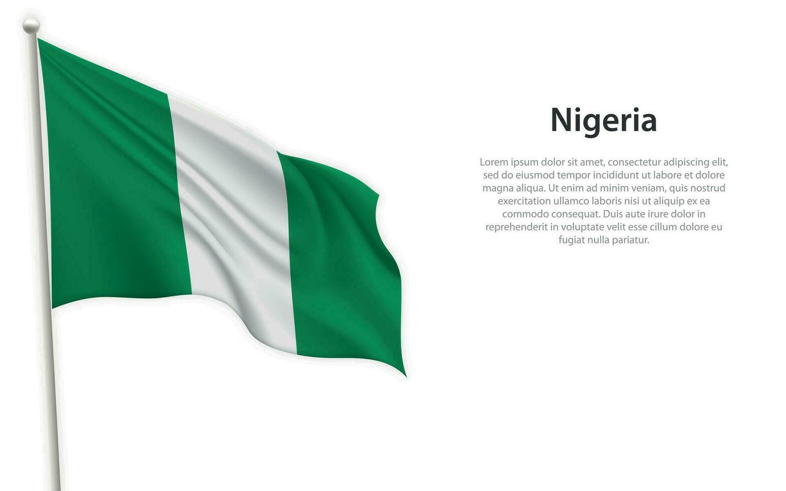 agitando bandiera di Nigeria su bianca sfondo. modello per indipendenza giorno vettore