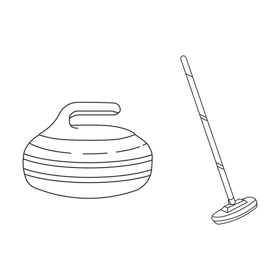 mano disegnato cartone animato vettore illustrazione arricciatura sport, roccia, e scopa icona isolato su bianca sfondo