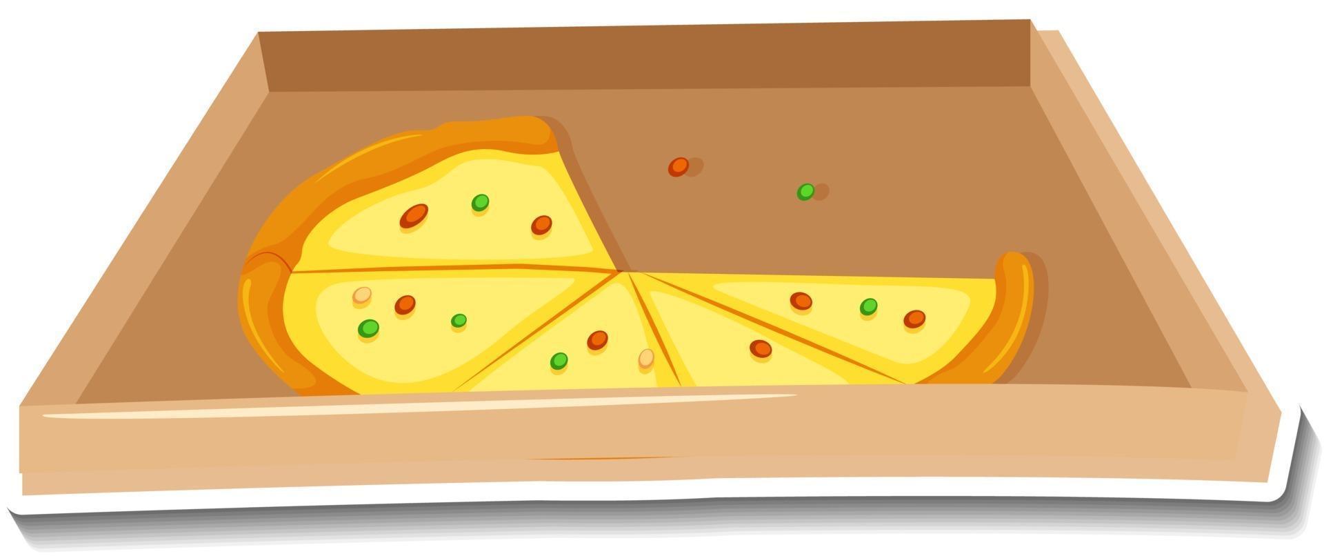adesivo pizza in scatola su sfondo bianco vettore
