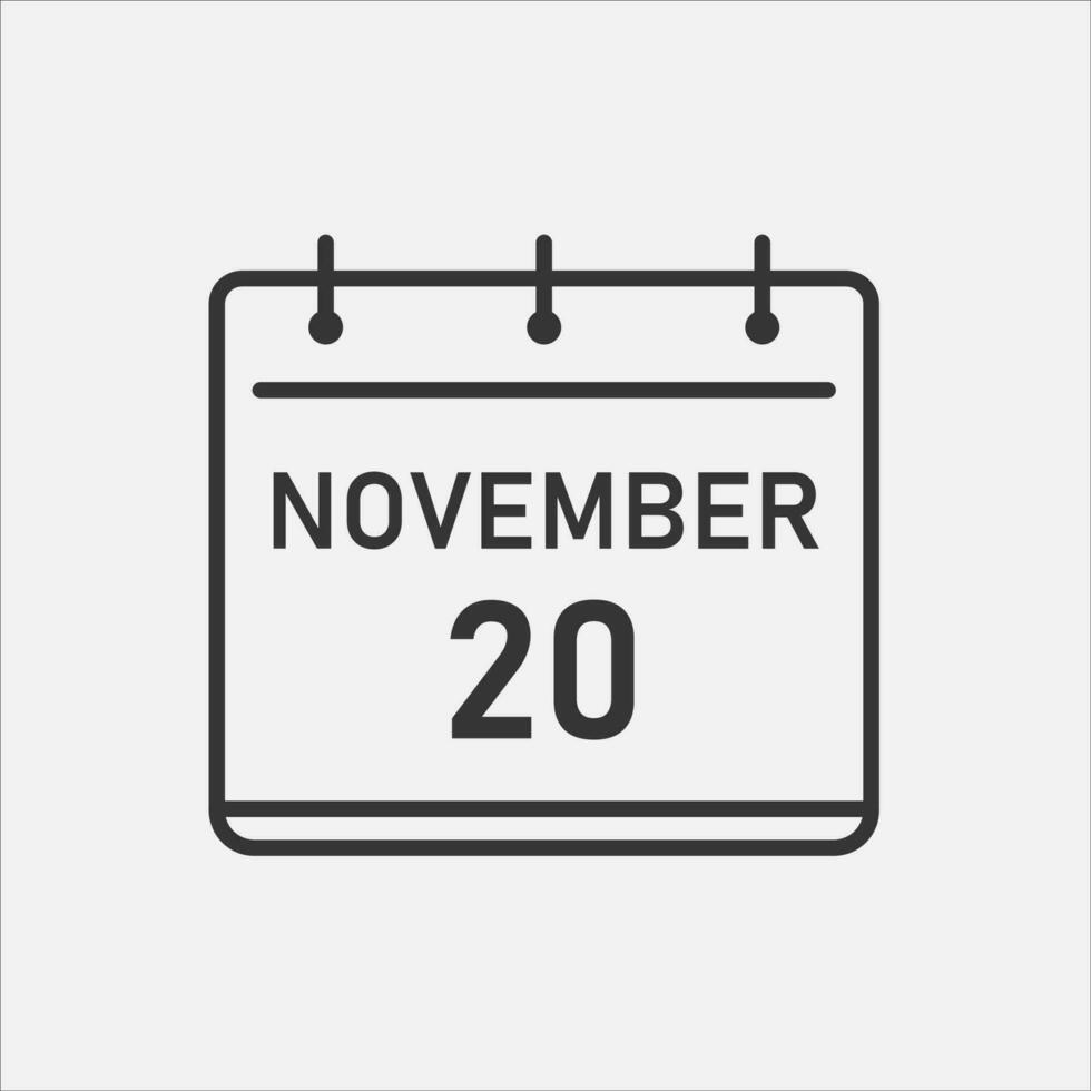 mondo figli di giorno 20 di novembre. calendario Data pagina. vacanza, Scadenza, autunno. vettore