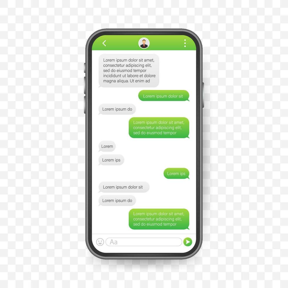 Chiacchierare interfaccia applicazione con dialogo finestra. pulito mobile ui design concetto. sms messaggero. vettore azione illustrazione