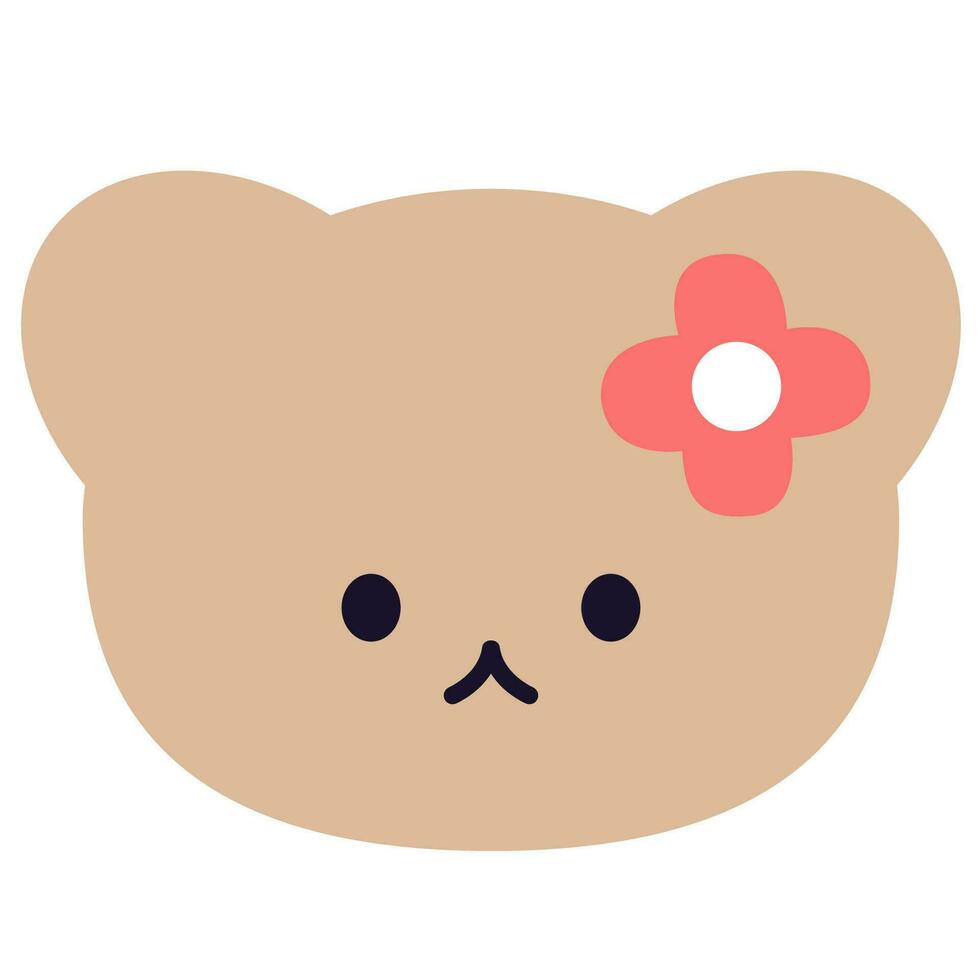 carino cartone animato orso viso, portafortuna icona, emoji etichetta design. vettore