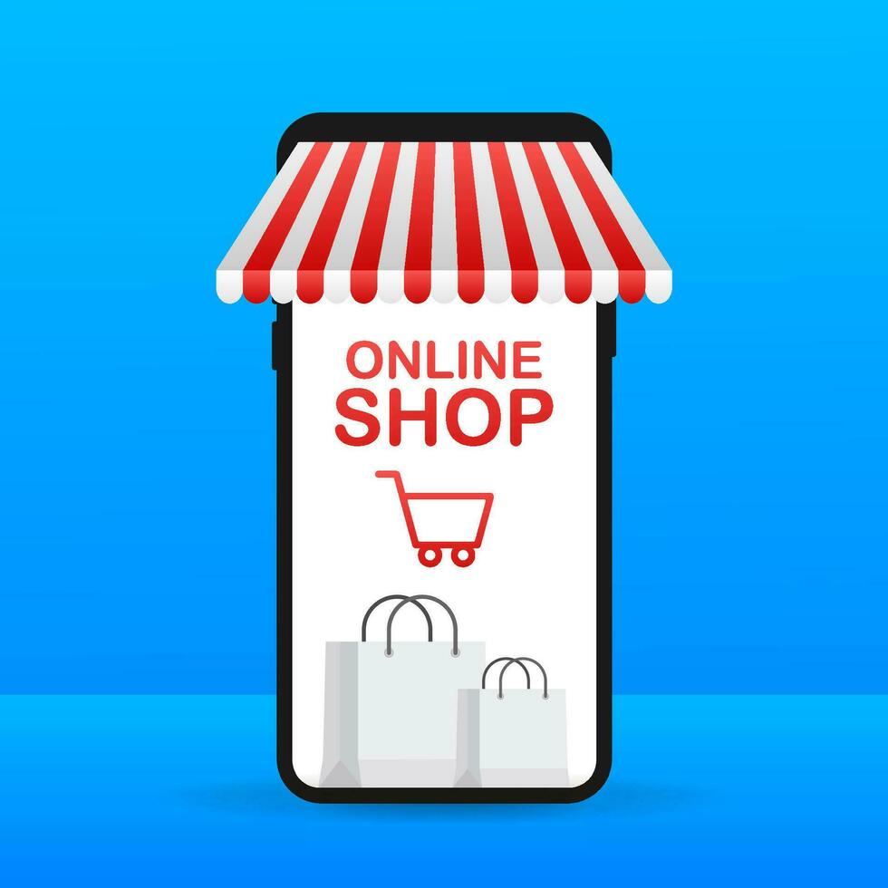 shopping in linea su sito web. in linea negozio, negozio concetto su smartphone schermo. vettore illustrazione.