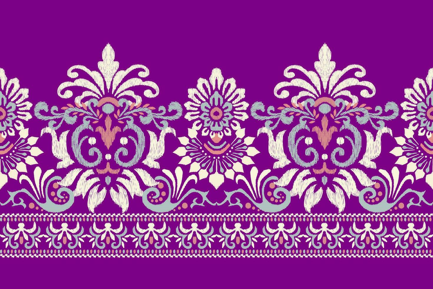 ikat floreale paisley ricamo su viola sfondo.ikat etnico orientale modello tradizionale.azteco stile astratto vettore illustrazione.disegno per trama, tessuto, abbigliamento, avvolgimento, decorazione, pareo.