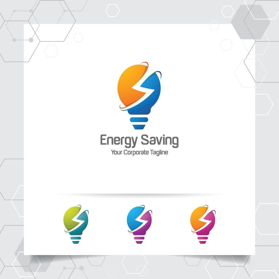 concetto di design della lampadina del logo dell'elettricità della spina elettrica e dell'icona della lampada. vettore