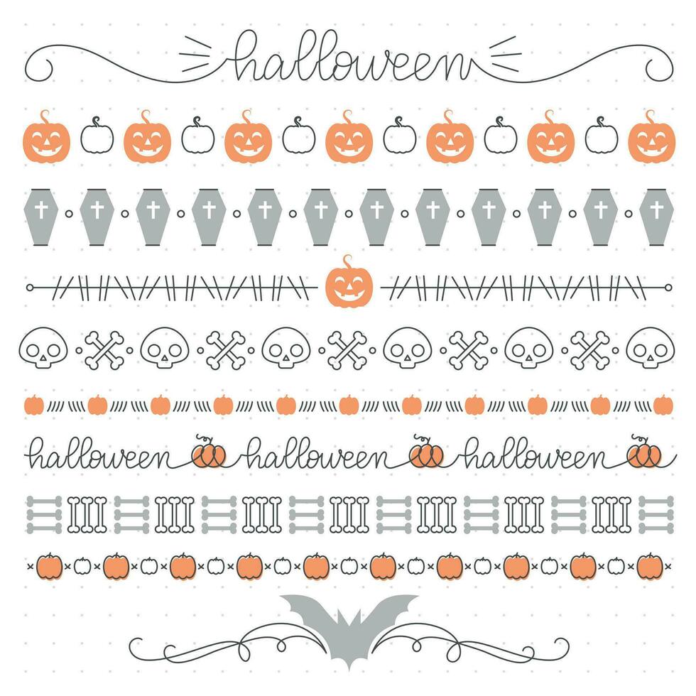 Halloween a tema senza soluzione di continuità frontiere collezione, semplice uno linea stile, modificabile linea spessore. vettore illustrazione