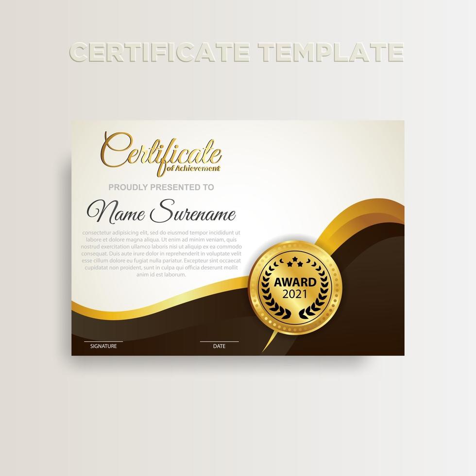 design moderno del modello di certificato di colore sfumato con colore oro vettore