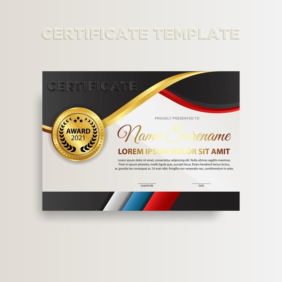 design moderno del modello di certificato di colore sfumato con colore oro vettore