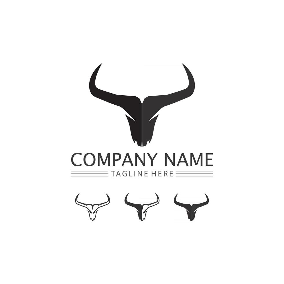 toro e testa di bufalo mucca logo design vettore corno animale
