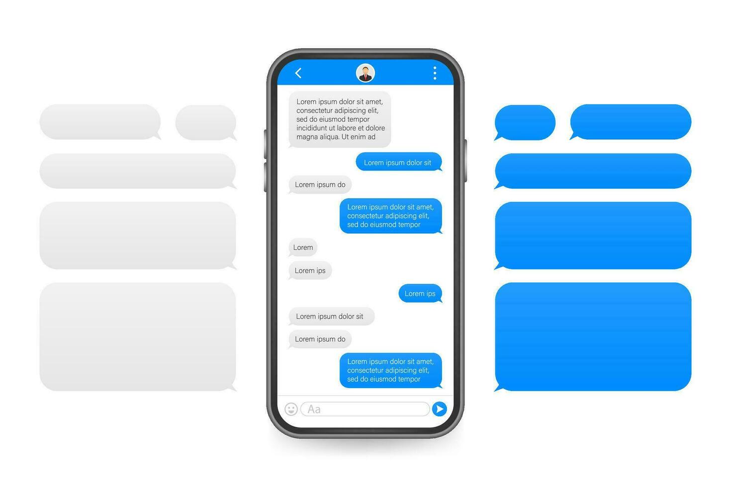 Chiacchierare interfaccia applicazione con dialogo finestra. pulito mobile ui design concetto. sms messaggero. vettore azione illustrazione