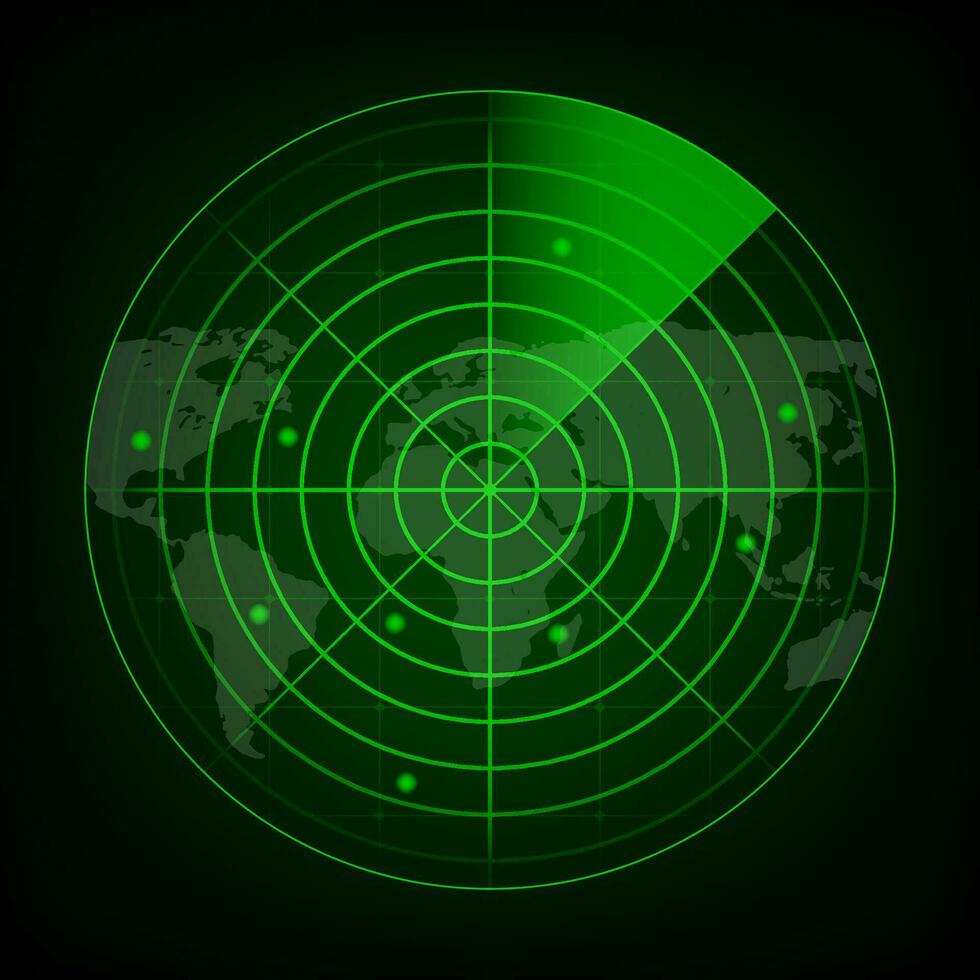 realistico radar nel ricerca. radar schermo con il obiettivi. vettore azione illustrazione. vettore illustrazione