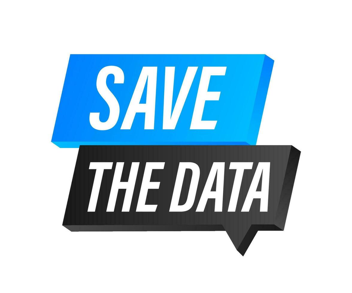 Salva il Data. distintivo, marchio su megafono. piatto vettore azione illustrazioni su bianca sfondo