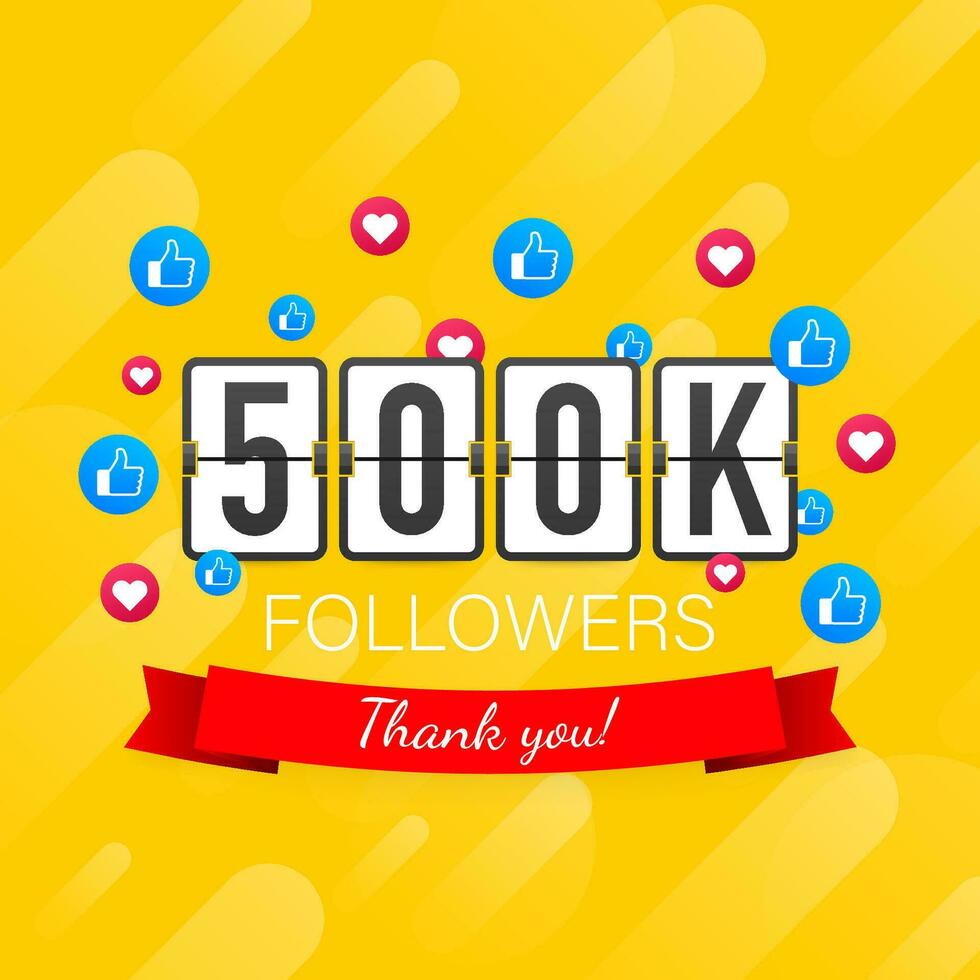 500k seguaci, grazie voi, sociale siti inviare. grazie voi seguaci congratulazione carta. vettore azione illustrazione.