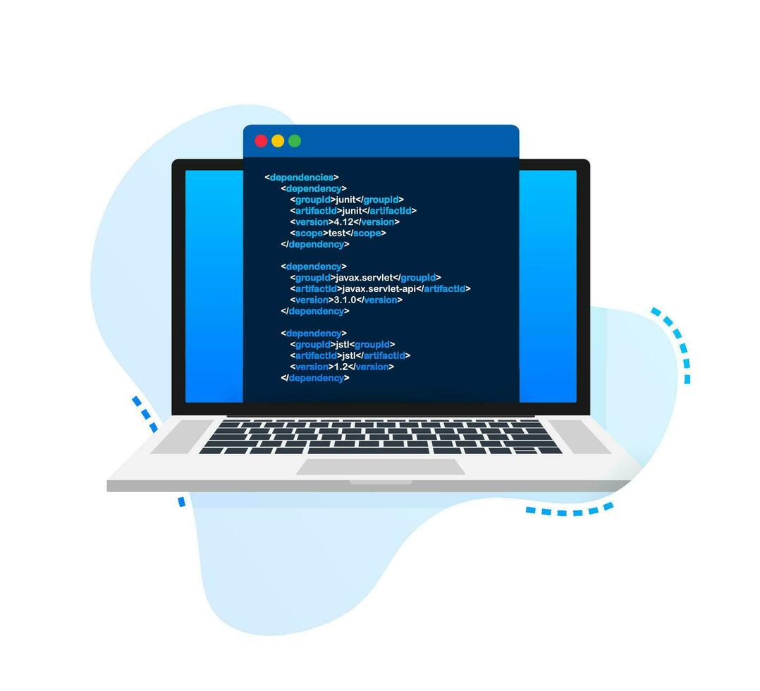 vettore il computer portatile codifica modello. ragnatela sviluppatore, disegno, programmazione. il computer portatile schermo codice. vettore illustrazione