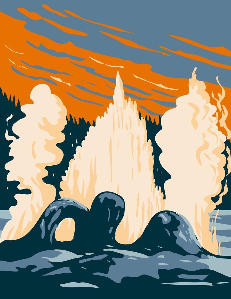 grotta geyser nel parco nazionale di yellowstone wyoming usa wpa poster art vettore