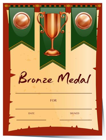 Disegno del certificato per la medaglia di bronzo vettore