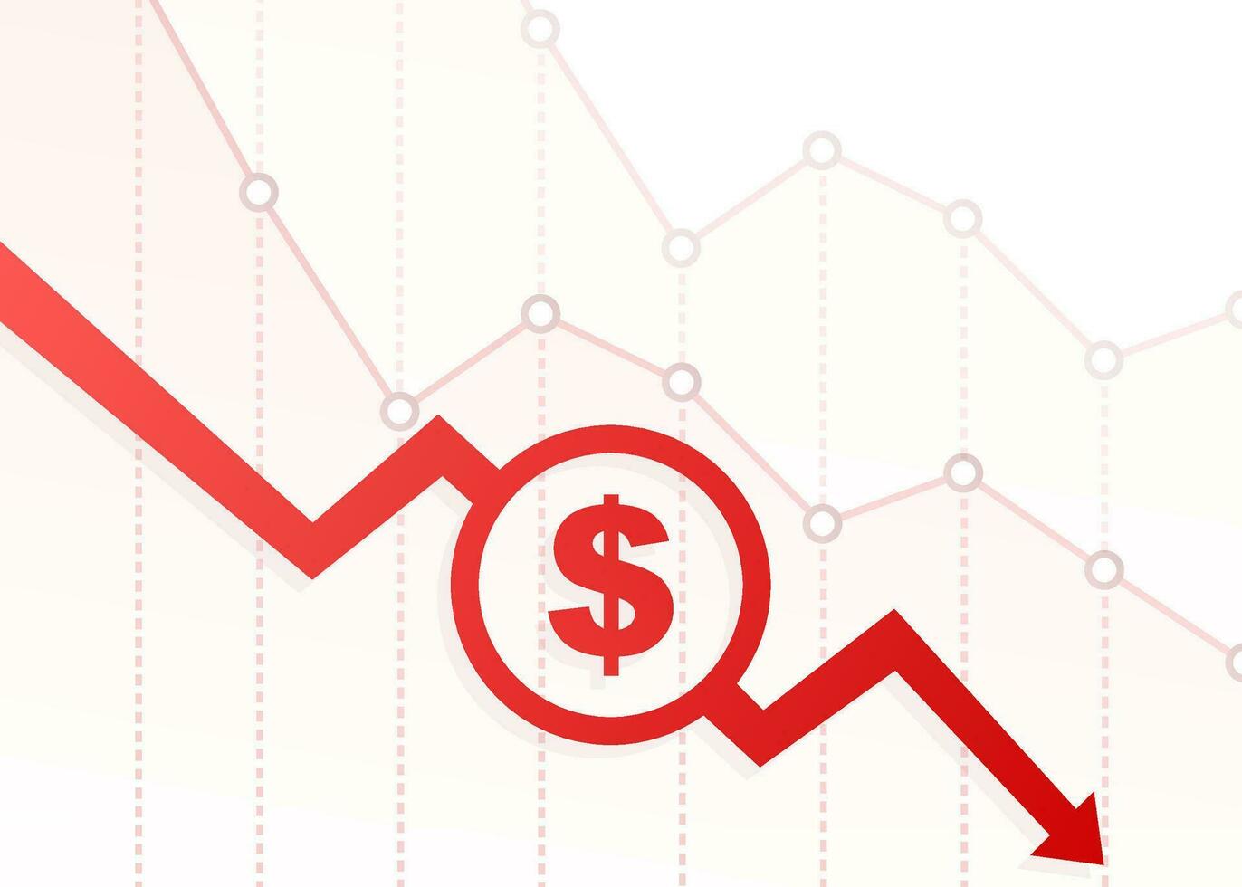 i soldi perdita. denaro contante con giù freccia riserve grafico, concetto di finanziario crisi, mercato autunno, fallimento. vettore azione illustrazione