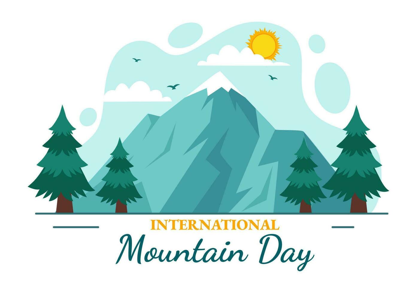 internazionale montagna giorno vettore illustrazione su dicembre 11 con montagne panorama, verde valle e alberi nel piatto cartone animato sfondo design