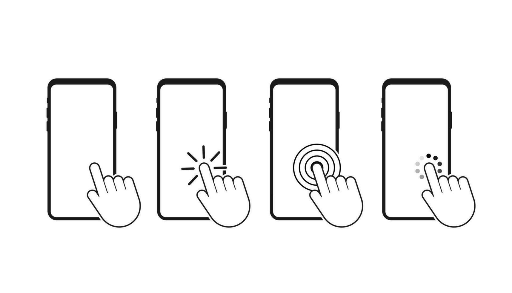clic smartphone. vuoto schermo, Telefono modello. dispositivo modello. cursore icona vettore. mano pointer vettore azione illustrazione
