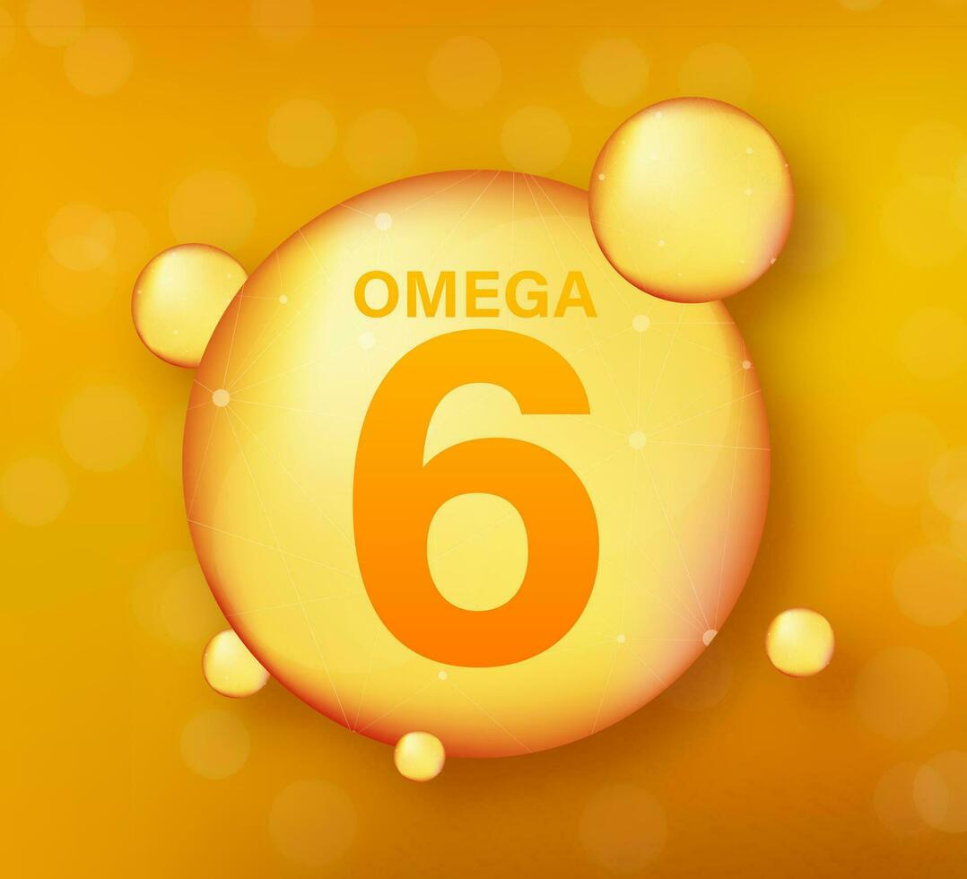 omega 6 oro icona. vitamina far cadere pillola capsula. splendente d'oro essenza gocciolina. vettore illustrazione
