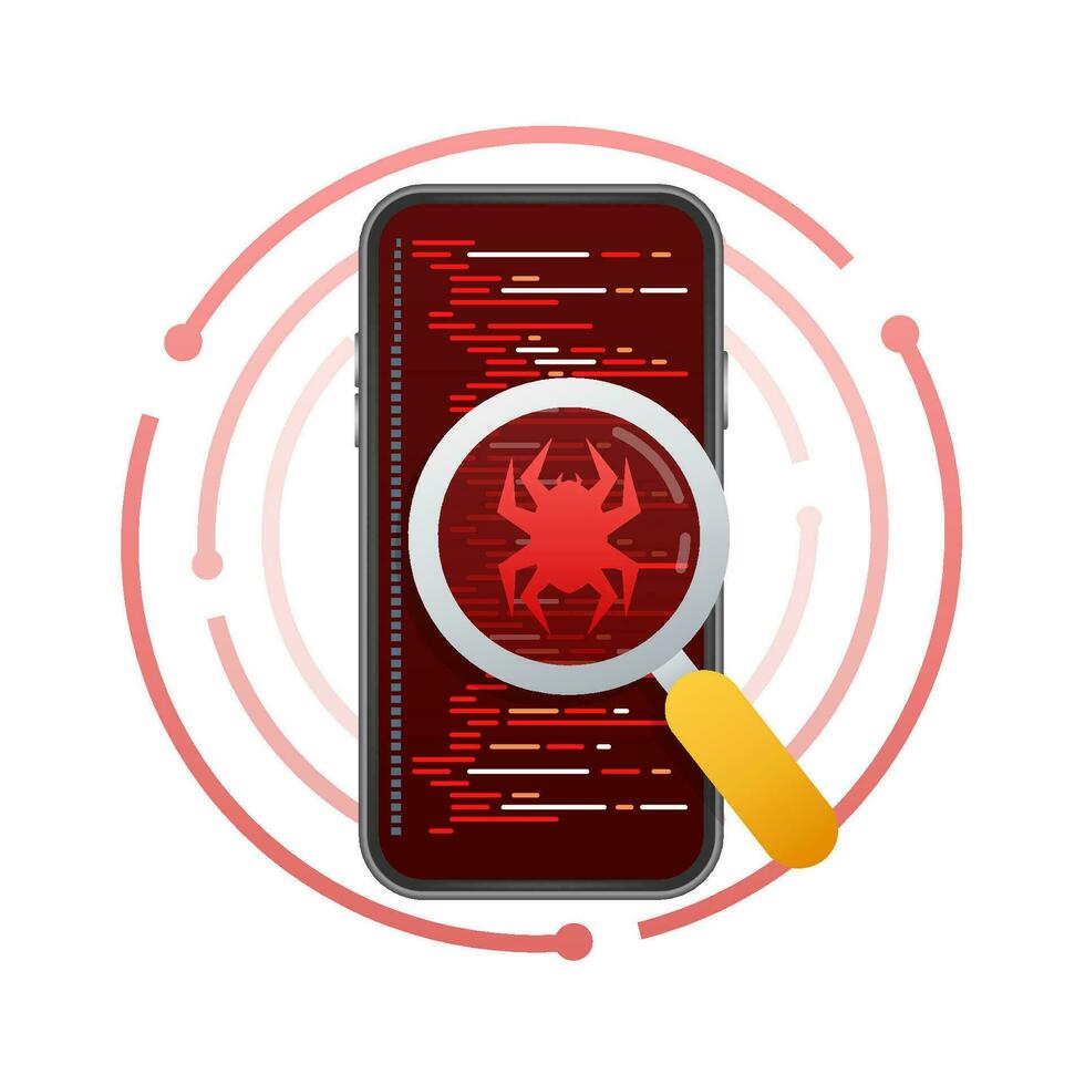 virus rilevato su smartphone, malware. virus attacco avvertimento. vettore azione illustrazione
