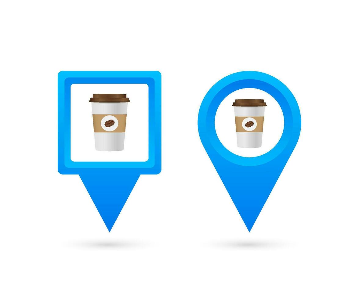 carta geografica pointer con caffè. perno punto bar. vettore azione illustrazione