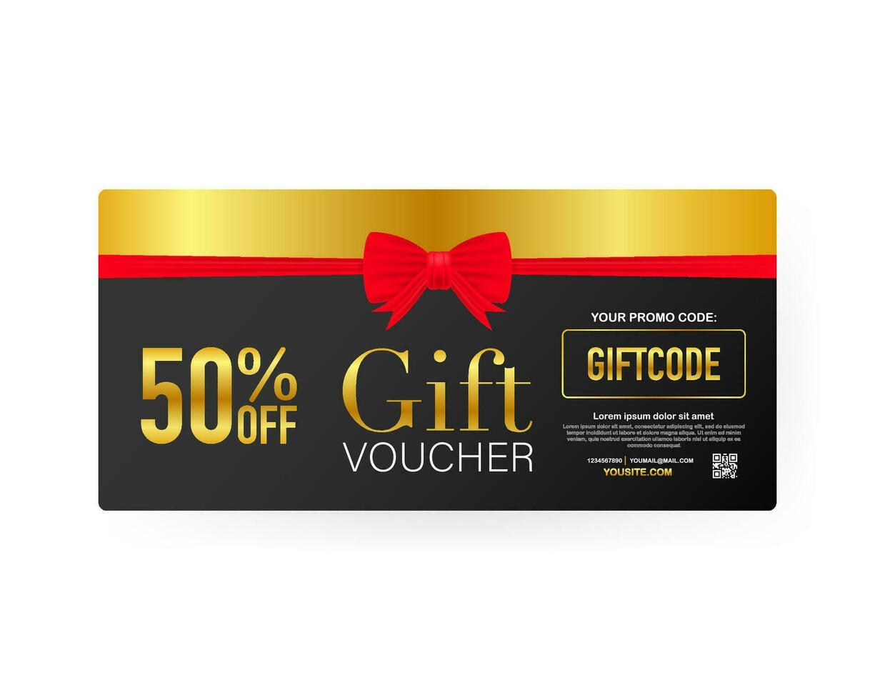 modello oro regalo carta. promo codice. vettore regalo voucher; tagliando con buono codice. vettore azione illustrazione