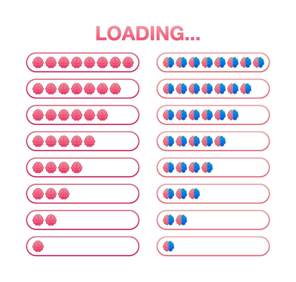 cervello, pensare Caricamento in corso concetto con idea elaborato su un' lampadina sbarra. vettore azione illustrazione