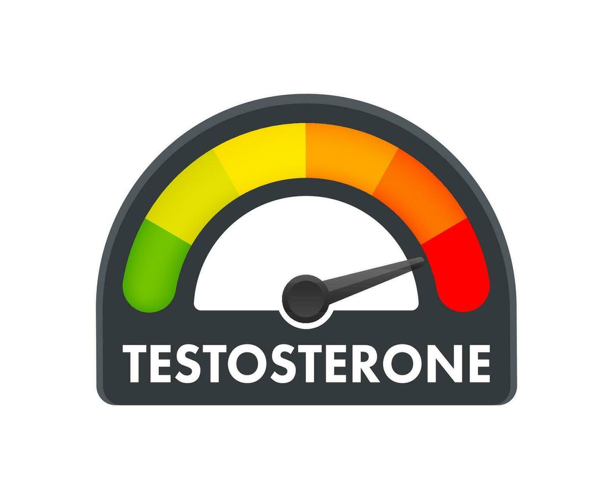 testosterone livello misurazione scala. cartello tachimetro, tachimetro, indicatori. vettore azione illustrazione