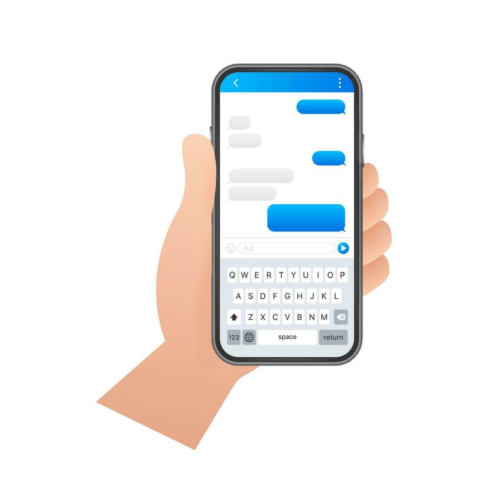 Chiacchierare interfaccia applicazione con dialogo finestra. pulito mobile ui design concetto. sms messaggero. vettore