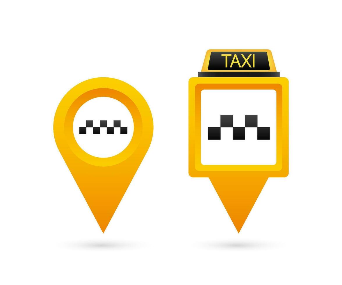 impostato Taxi icona. carta geografica perno con Taxi controlli cartello. vettore azione illustrazione