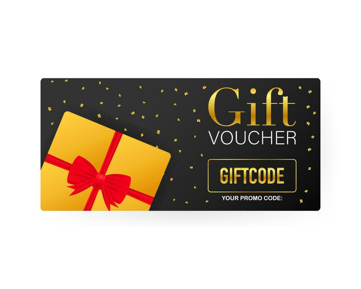 modello oro regalo carta. promo codice. vettore regalo voucher; tagliando con buono codice. vettore azione illustrazione