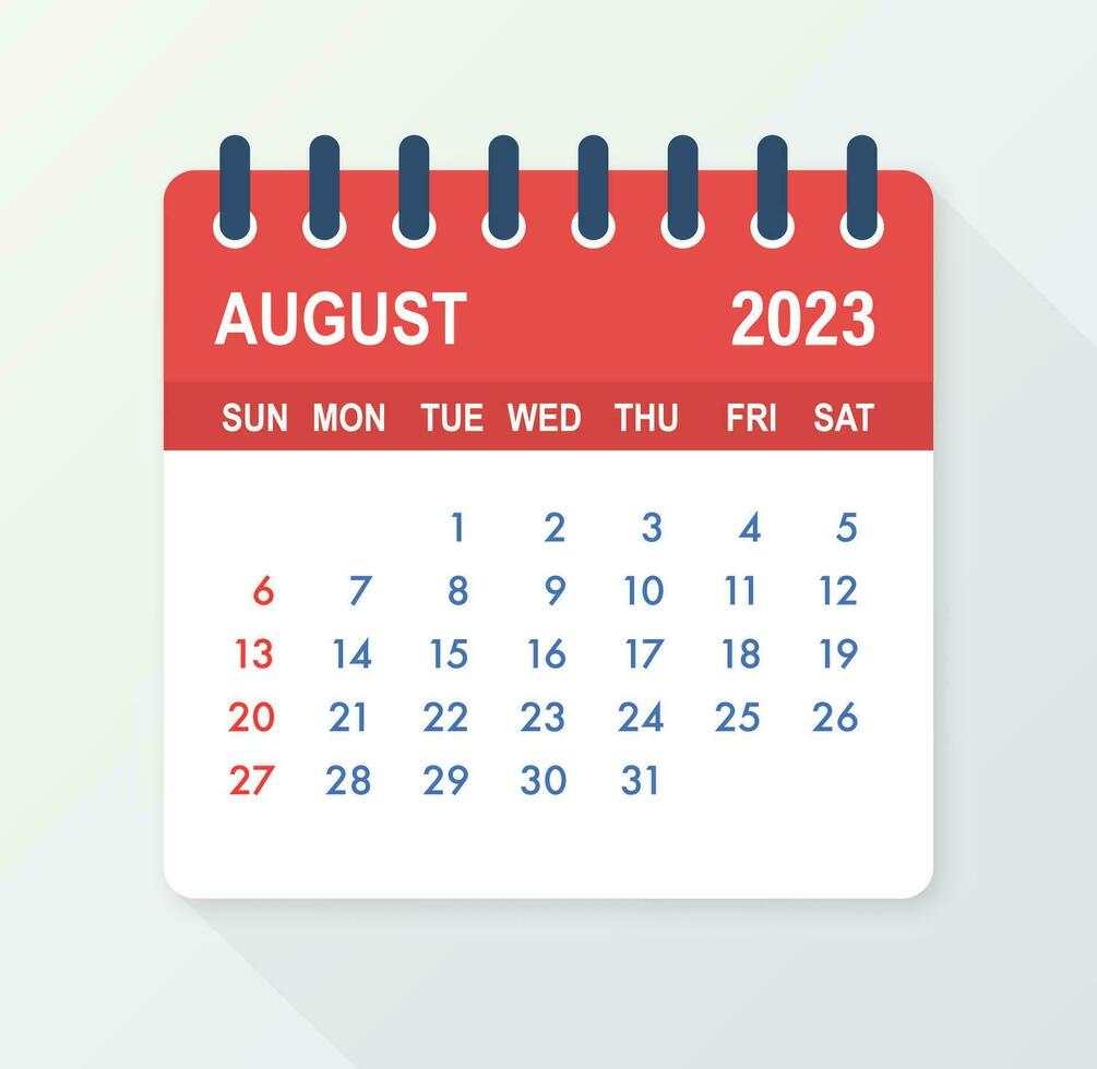 agosto 2023 calendario foglia. calendario 2023 nel piatto stile. vettore illustrazione