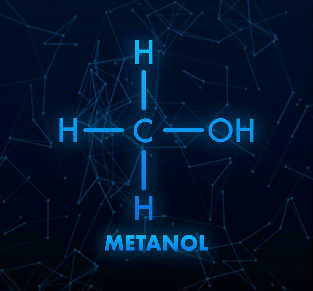 metanolo concetto chimico formula icona etichetta, testo font vettore illustrazione.