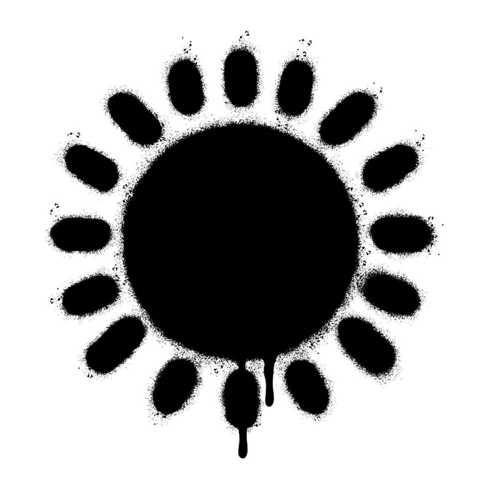 spray dipinto graffiti luce del sole icona spruzzato isolato con un' bianca sfondo. graffiti sole estate tempo metereologico simbolo con al di sopra di spray nel nero al di sopra di bianca. vettore