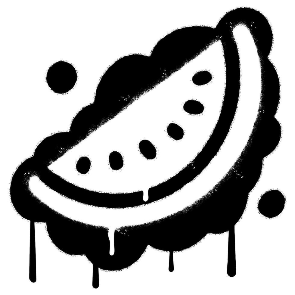 spray dipinto graffiti anguria frutta fetta spruzzato isolato con un' bianca sfondo. graffiti anguria icona con al di sopra di spray nel nero al di sopra di bianca. vettore